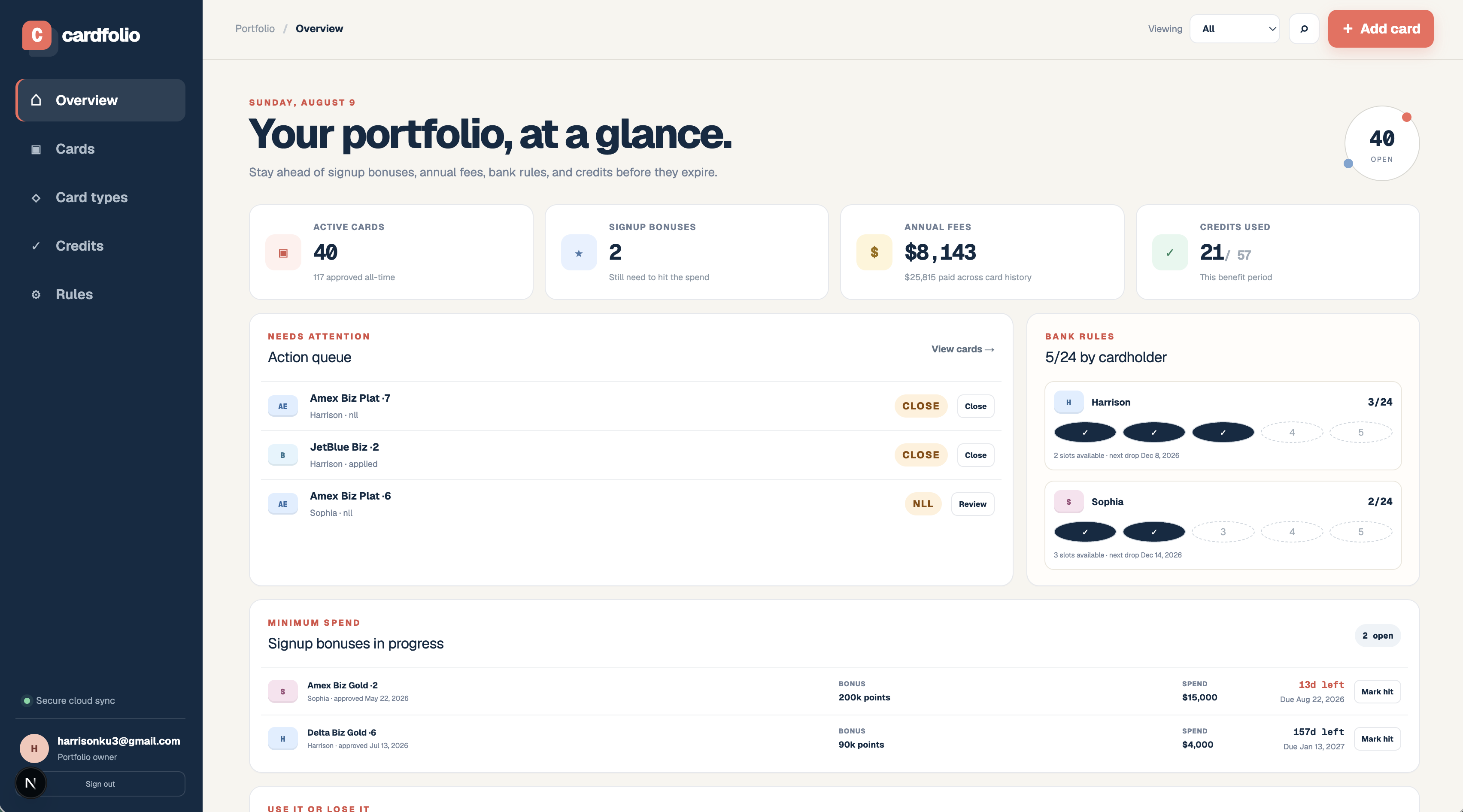 Cardfolio portfolio overview