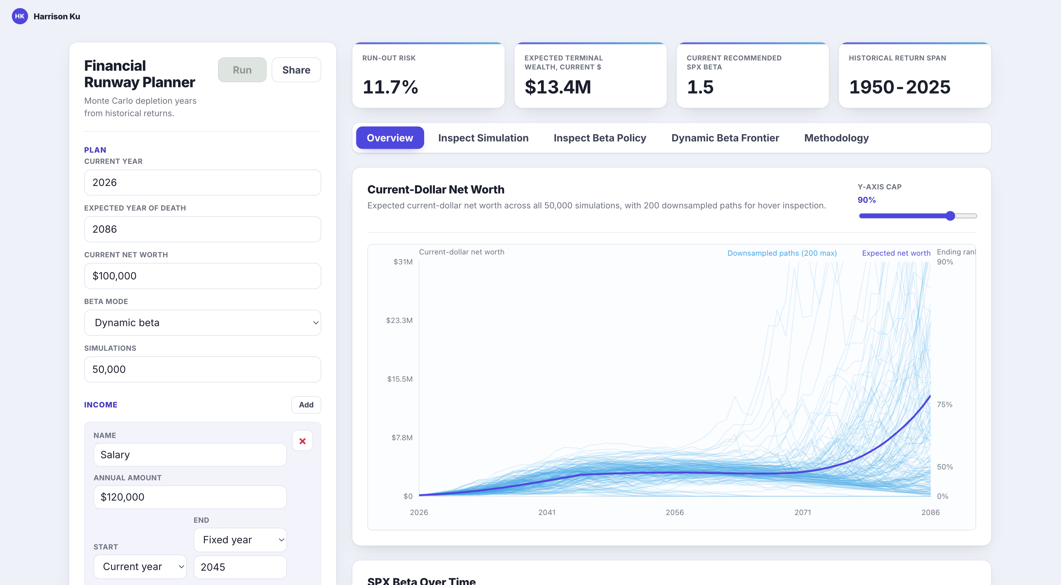 Financial Runway Planner interface